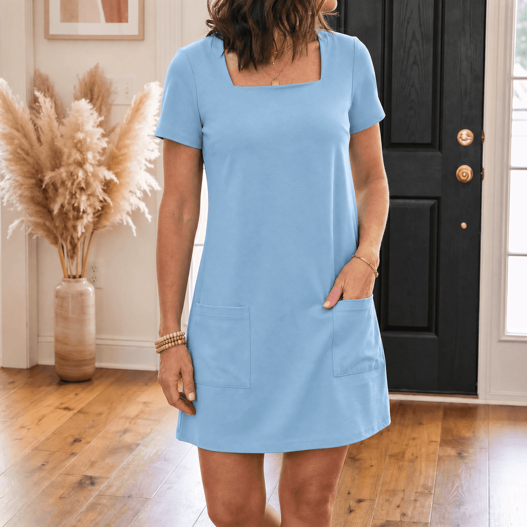 Soliva™ - Soft Square-Neck Pocket Dress