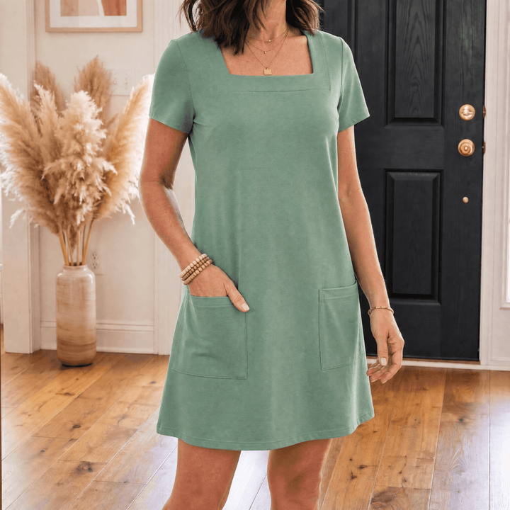 Soliva™ - Soft Square-Neck Pocket Dress