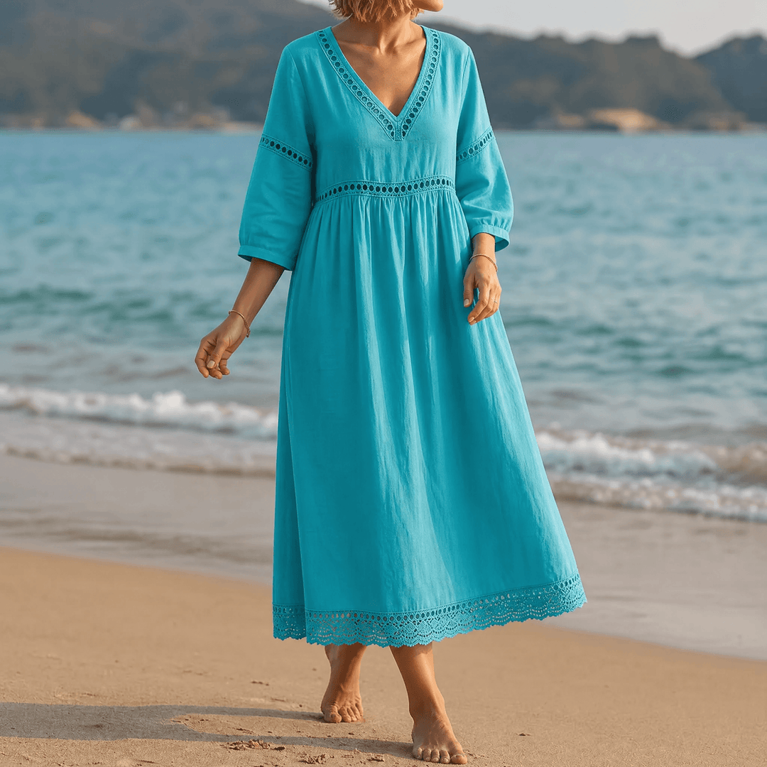 Solmera™ – Crochet Trim Midi Dress