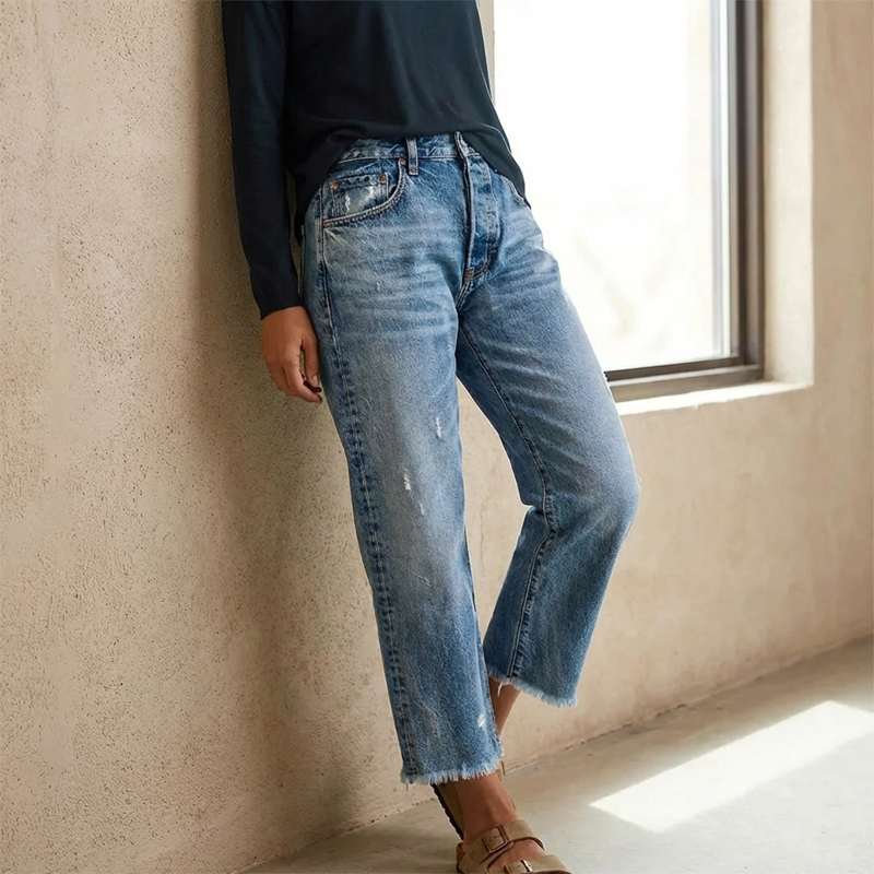 Aberjean - Cropped Casual Denim