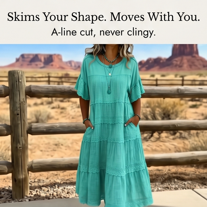 Sundara™ Tiered Lace Midi Dress with Hidden Pockets