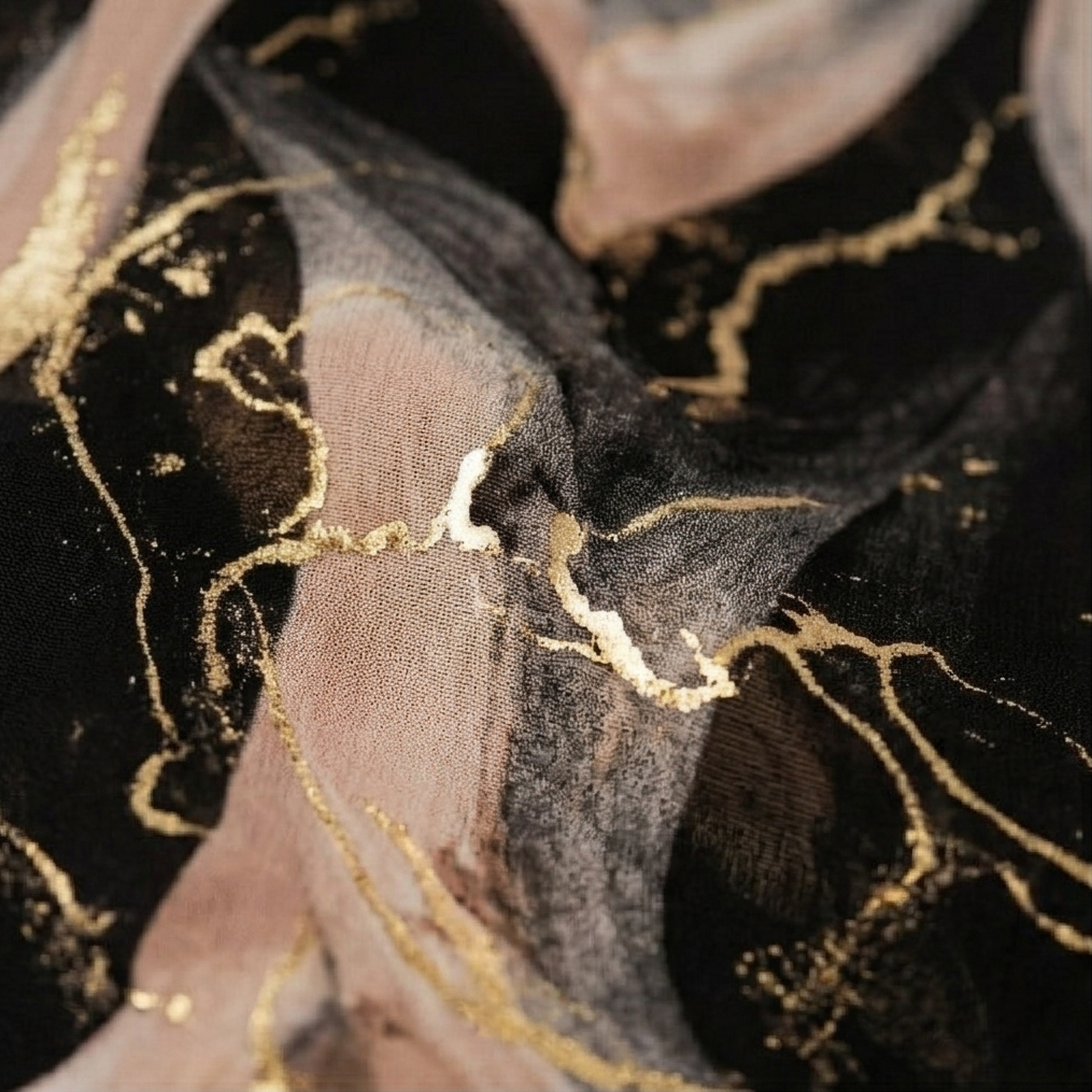 Vivara™ – Marble Gold Chiffon Maxi Dress