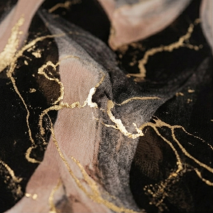 Vivara™ – Marble Gold Chiffon Maxi Dress