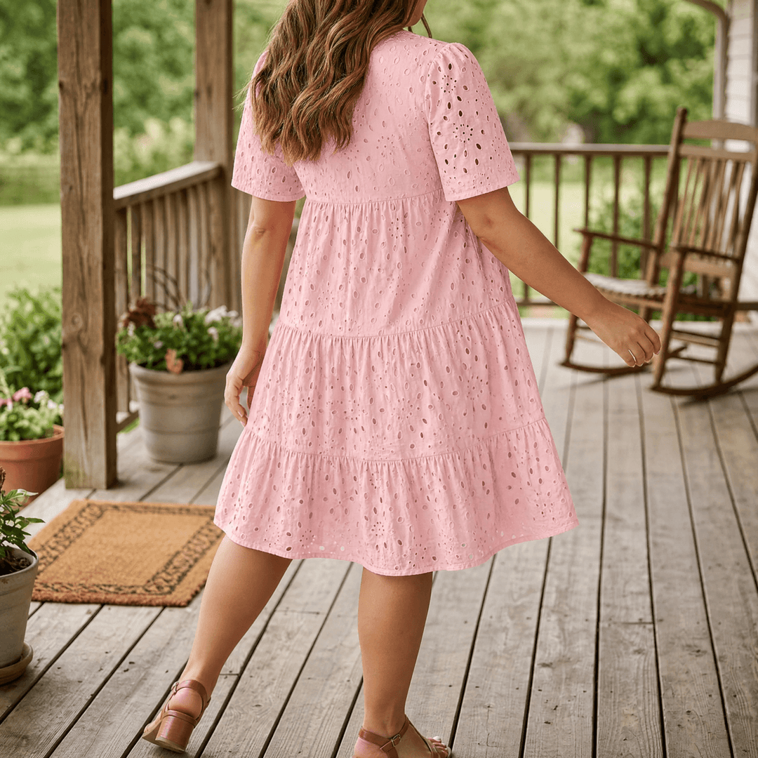 Wearbella™ – Flowy V-Neck Eyelet Dress for Curvy Fit