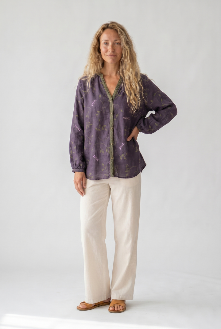 Women’s Blouse | Printed V-Neck Long Sleeve