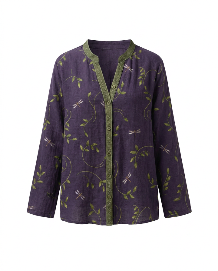 Women’s Blouse | Printed V-Neck Long Sleeve