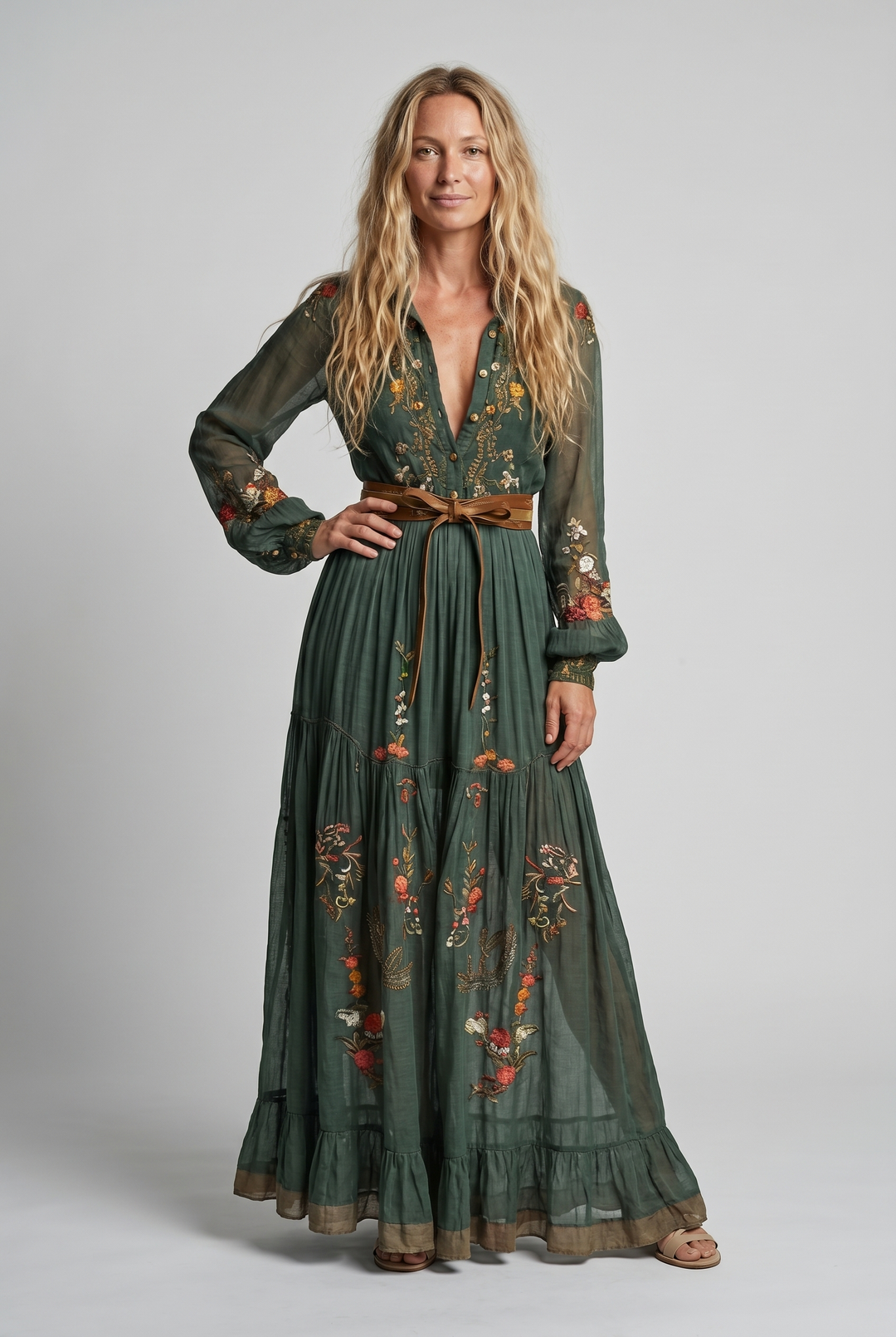 Isabella | Embroidered V-Neck Maxi Dress