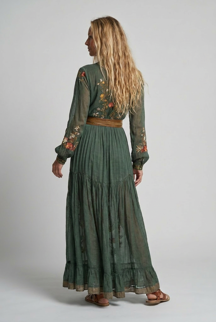 Isabella | Embroidered V-Neck Maxi Dress