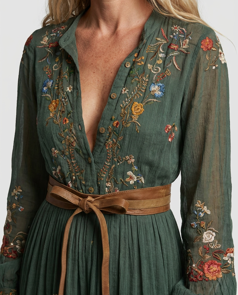 Isabella | Embroidered V-Neck Maxi Dress