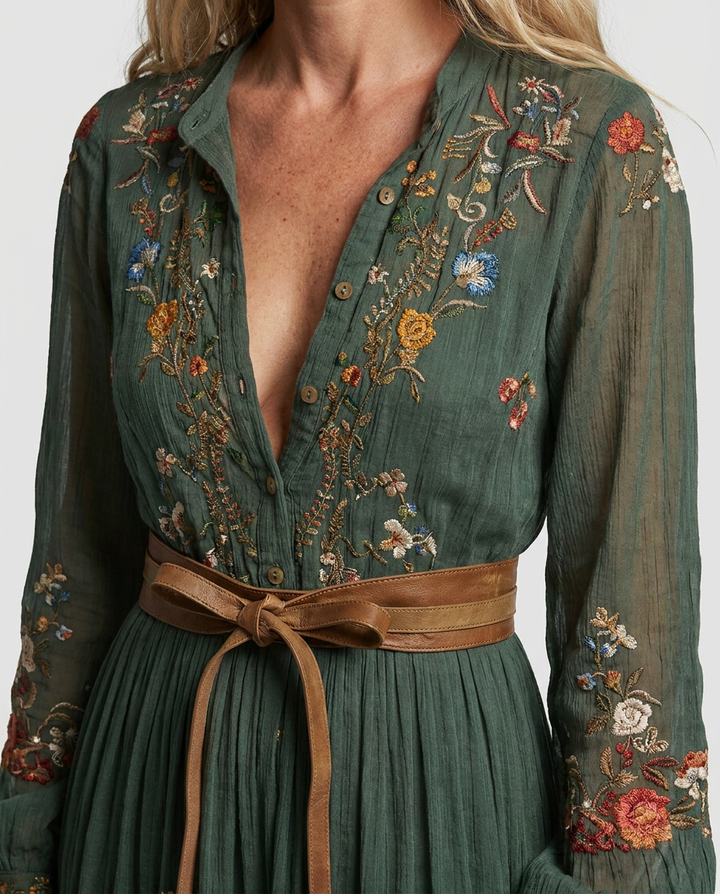 Isabella | Embroidered V-Neck Maxi Dress