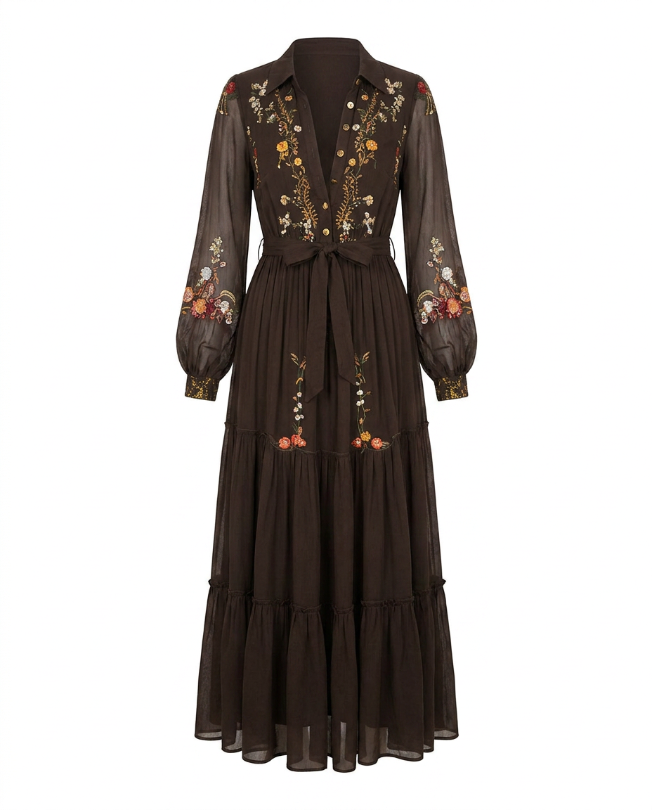 Isabella | Embroidered V-Neck Maxi Dress