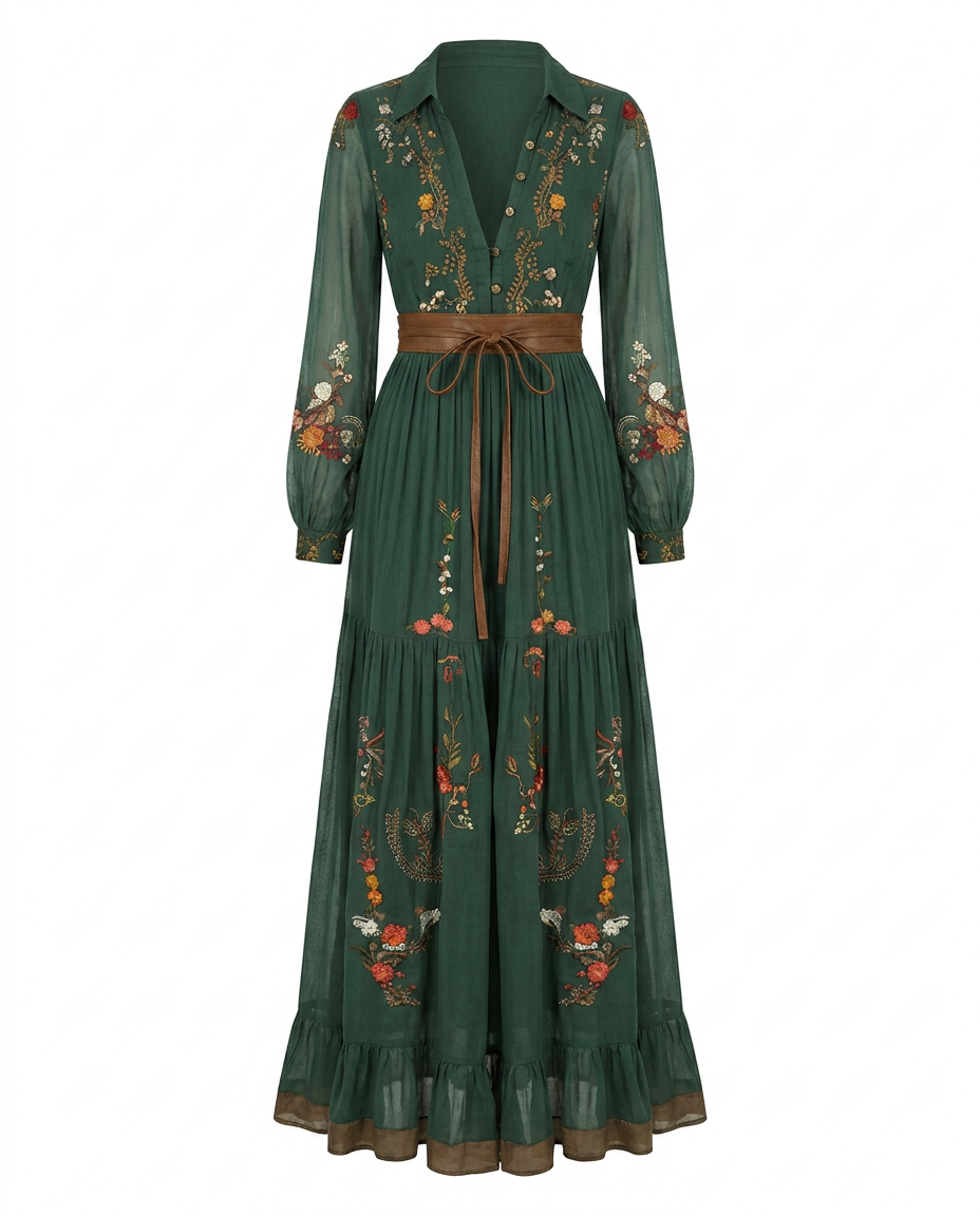 Isabella | Embroidered V-Neck Maxi Dress