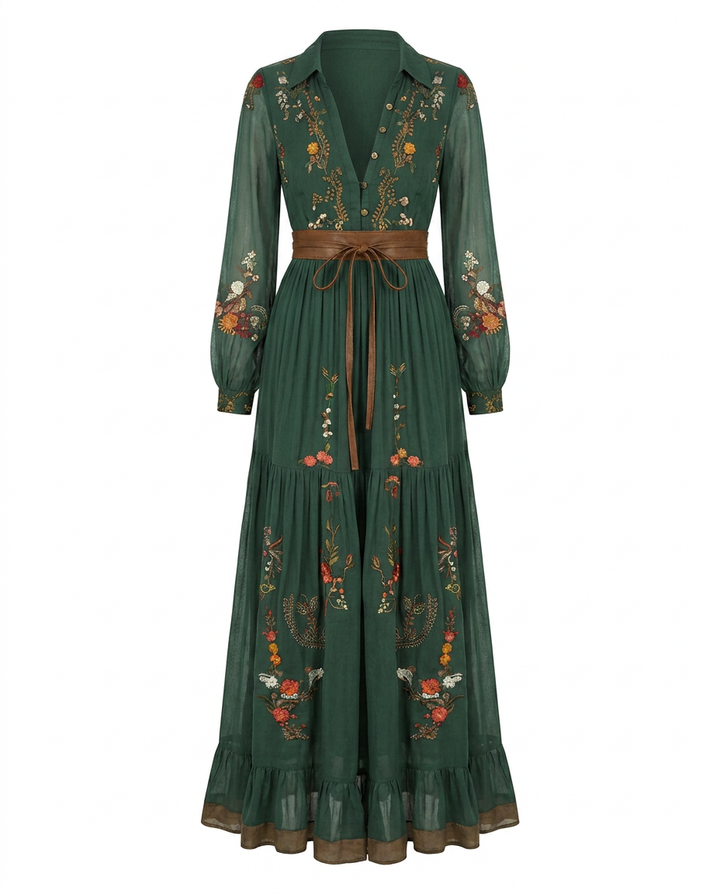 Isabella | Embroidered V-Neck Maxi Dress