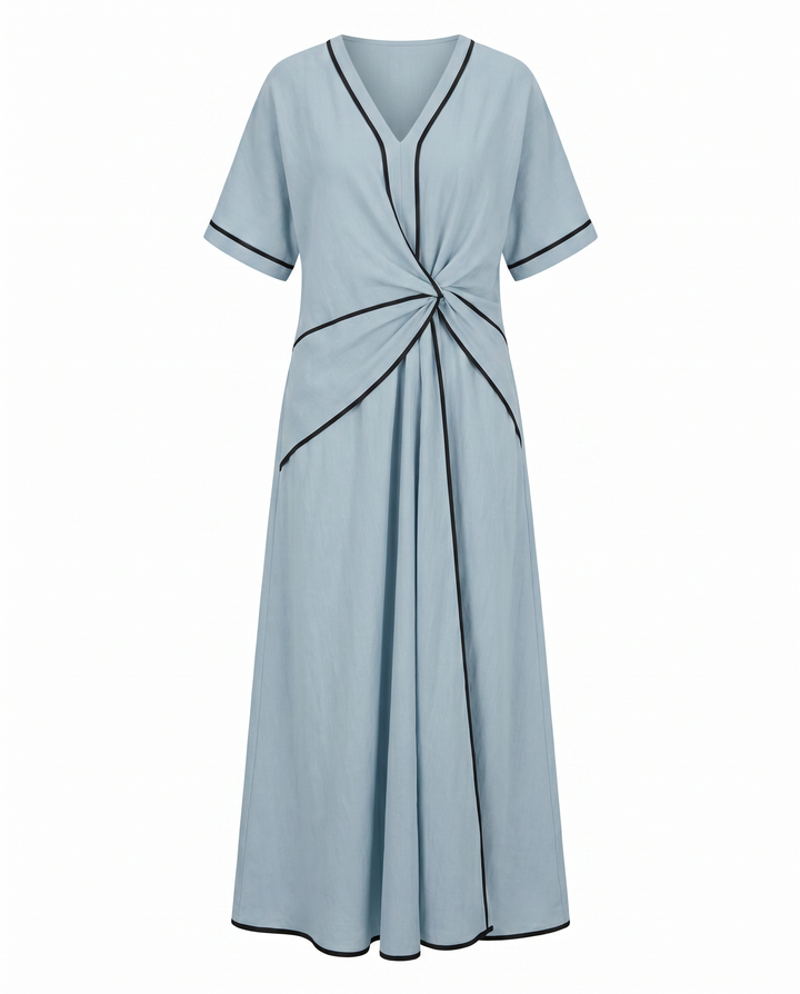 Women's Summer Dress | Twist Front Maxi V-Neck Trim